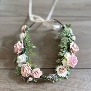 Kids Flower crown Floral Headband - Pink, White, Green